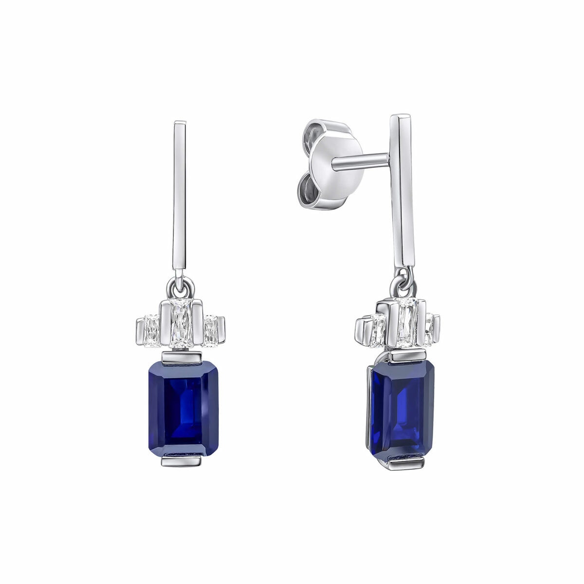 Diamonfire Sterling Silver Sapphire Cubic Zirconia Emerald Cut Drop Earrings