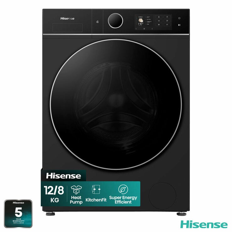 Hisense KitchenFit 5i Series WD5I1245BBRH 12kg / 8kg Washer Dryer, A Rated in Black Hisense KitchenFit 5i Series WD5I1245BBRH 12kg / 8kg Washer Dryer, A Rated in Black