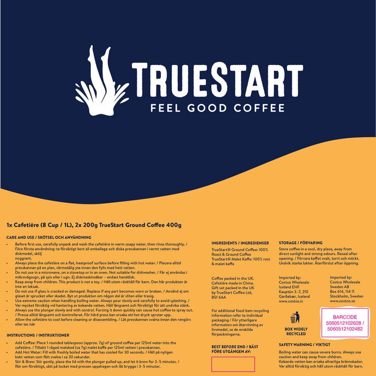 Truestart Cafetiere & Ground Coffee Set in Blue