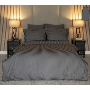 Belledorm 540 Thread Count Satin Stripe Charcoal Duvet Cover Set in 3 Sizes
