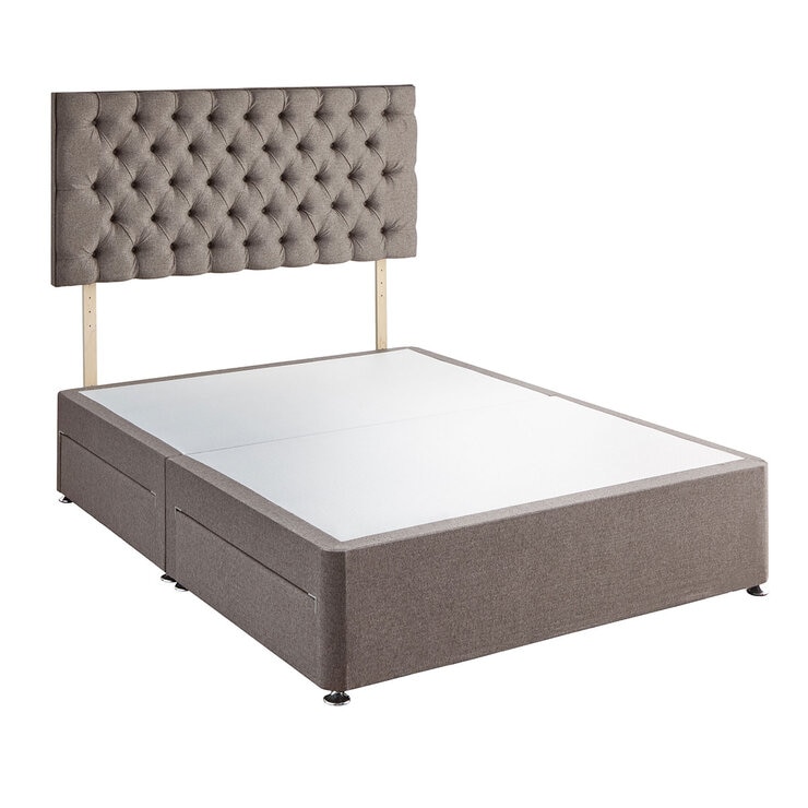 Silentnight 4 Drawer Divan Base with Eden Headboard in Pebble in 2 Colours & 3 Sizes