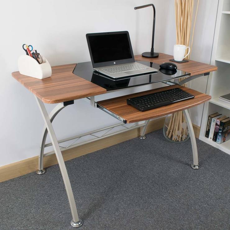 Accord Concept CED303 MultiTiered Wood & Glass Desk, Ivory Costco UK