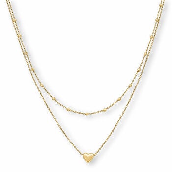 14ct Yellow Gold Double Chain Heart Necklace