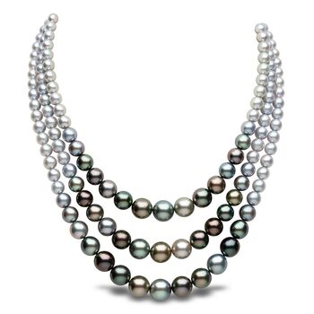 3-10mm Tahitian & Treated Akoya 3 Strand Graduated Pearl Necklace,18ct White Gold