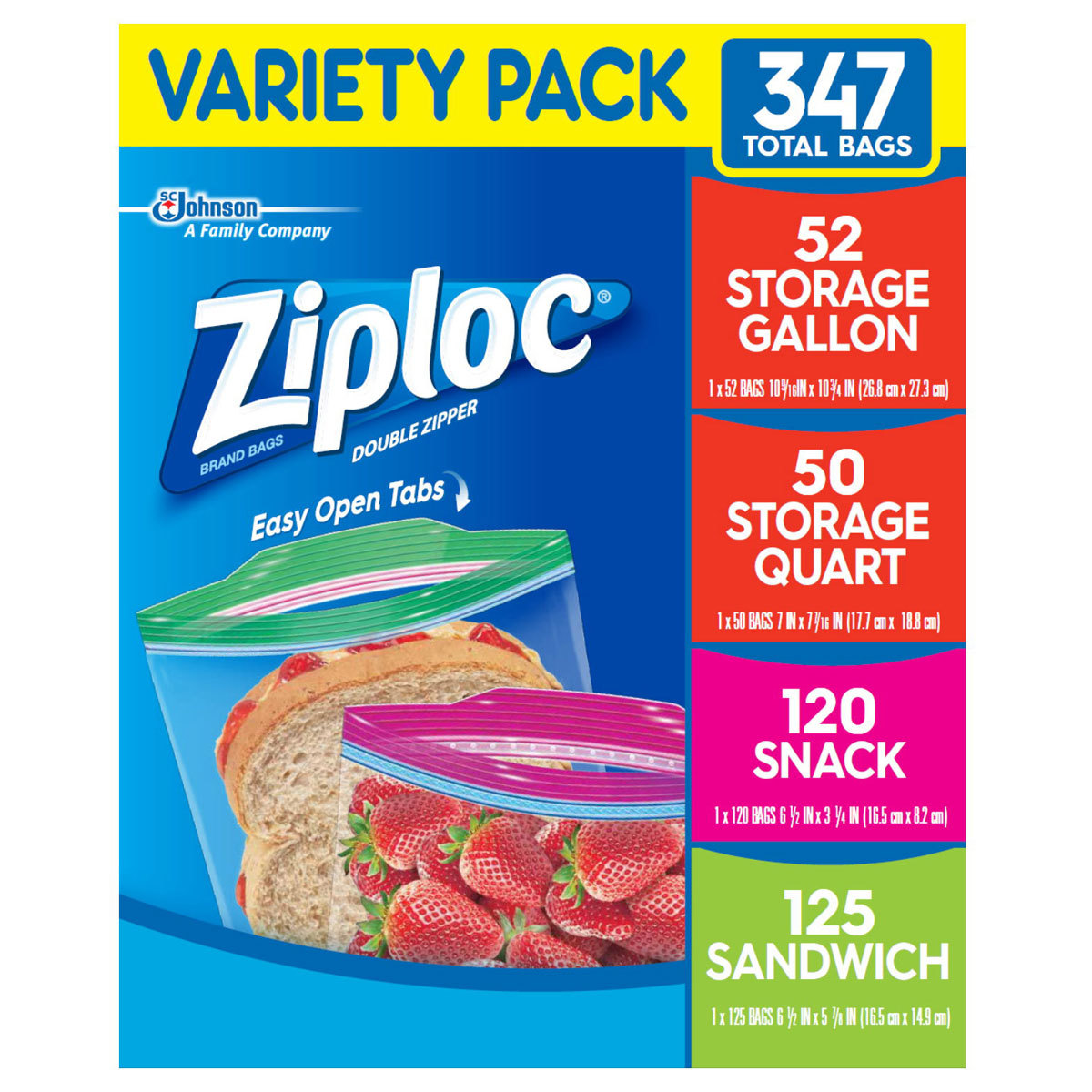 Ziploc Freezer Variety Bags, 347 Pack