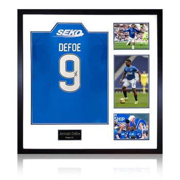Jermain Defoe Signed Framed Rangers Football Shirt including 3 Photos