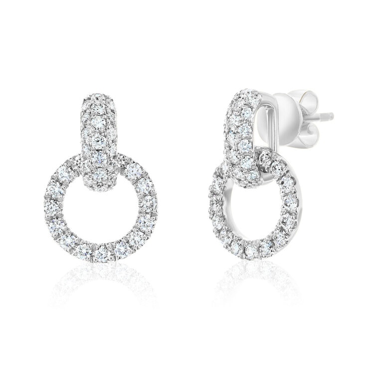0.80ctw Round Brilliant Cut Diamond Interlocking Circle Earrings, 14ct White Gold
