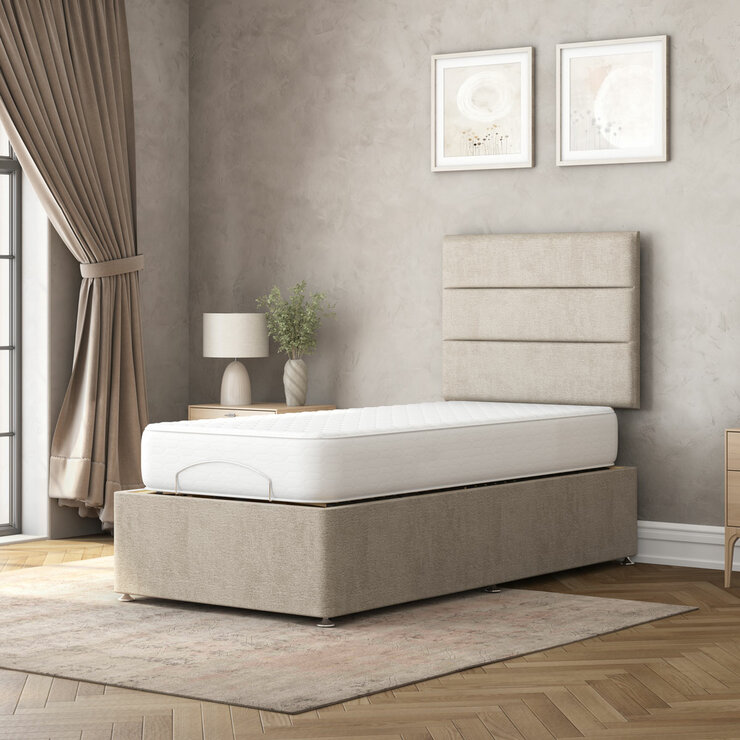 Highgrove Fenton Taupe Fabric Electric Adjustable Bed Base With Medium Memory Foam Mattress Highgrove Fenton Taupe Fabric Electric Adjustable Bed Base With Medium Memory Foam Mattress
