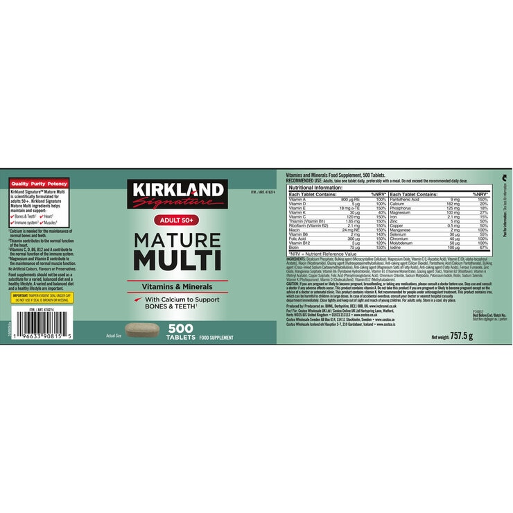 Kirkland Signature Mature Multi Vitamins 50+, 500 Count