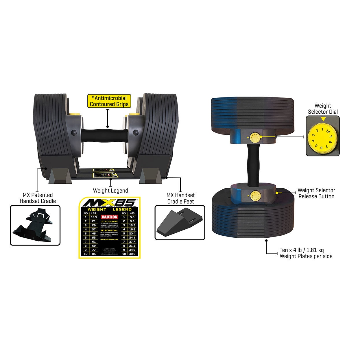 MX Select 30 Selectorised Dumbbells and Weight Cradles