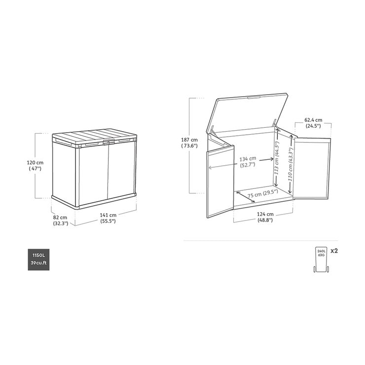 Keter Rosewood 4ft 7" x 2ft 8" (1.4 x 0.82m) 1,150 Litre Horizontal Storage Shed