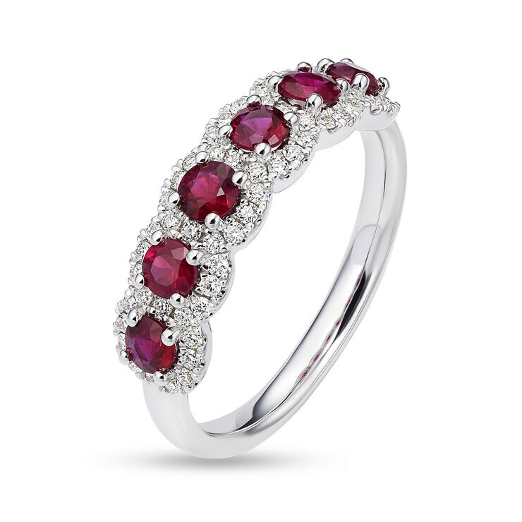 Round Cut Ruby & 0.30ctw Diamond Ring, 14ct White Gold Round Cut Ruby & 0.30ctw Diamond Ring, 14ct White Gold