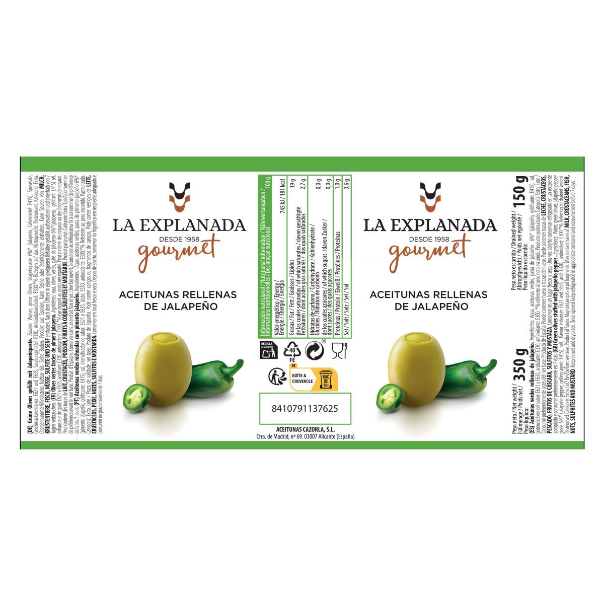 La Explanada Aceitunas Rellenas De Jalapeno, 350g