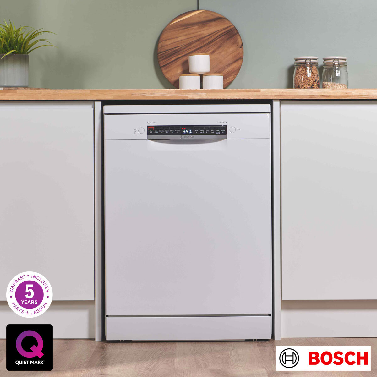 Bosch SMS6ZCW10G Series 6 Freestanding 14 Place Setting Dishwasher, B Rated in White