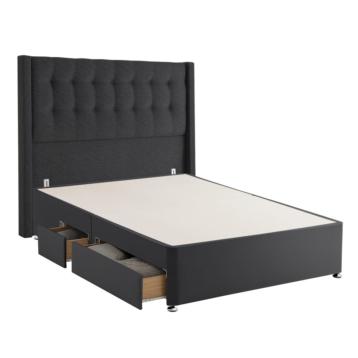 Silentnight Continental Drawer Divan Base with Bloomsbury Headboard in Ebony, Super King