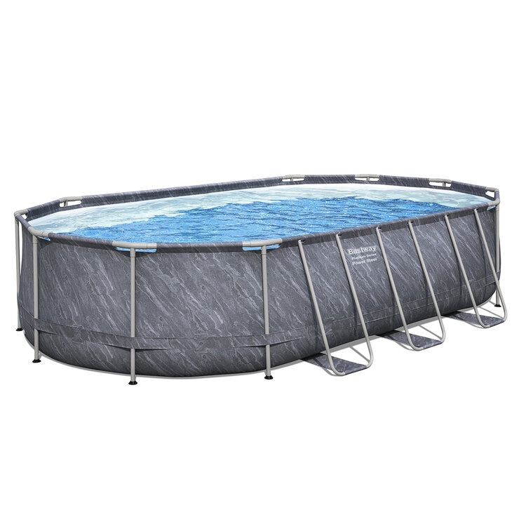 Bestway 20ft x 12ft Platinum Series Power Steel Oval Frame Pool with Sand Filter Pump and Solar Powered Pool Pad