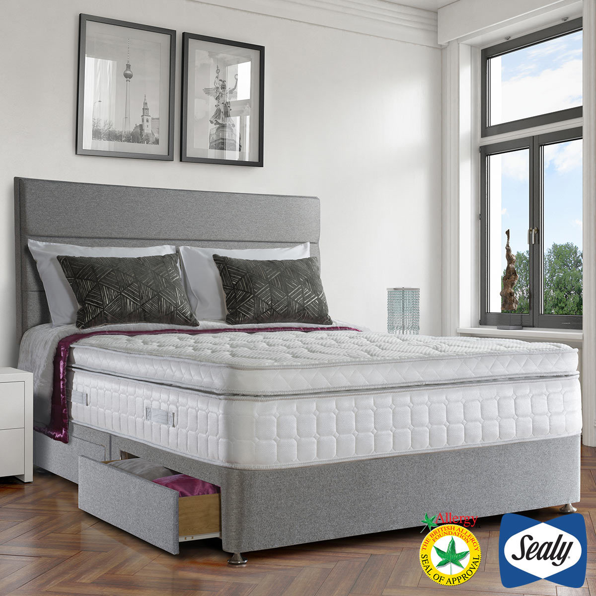 Sealy Prestige 1400 Pocket Latex Mattress & Divan in Grey, Single