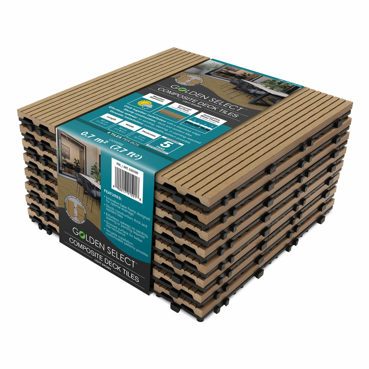 Golden Select Light Brown WPC Deck Tiles - 0.72m² Per Pack Golden Select Light Brown WPC Deck Tiles - 0.72m² Per Pack
