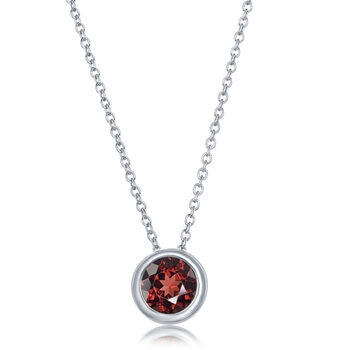 Round Cut Garnet Pendant, 14ct White Gold