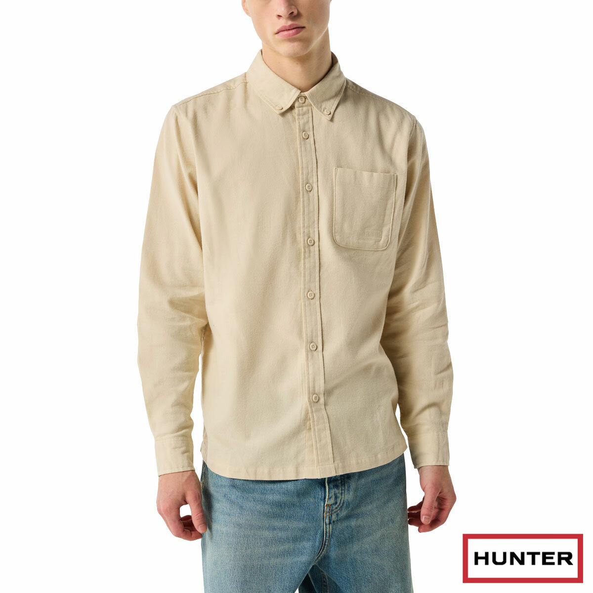 Hunter Mens Long Sleeve Shirt in Oatmeal