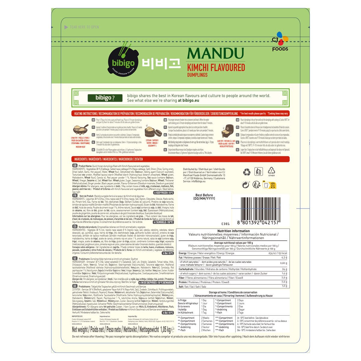 Bibigo Kimchi Flavoured Dumplings, 1kg