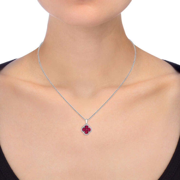 Oval & Princess Cut Ruby & 0.13ctw Diamond Pendant, 14ct White Gold