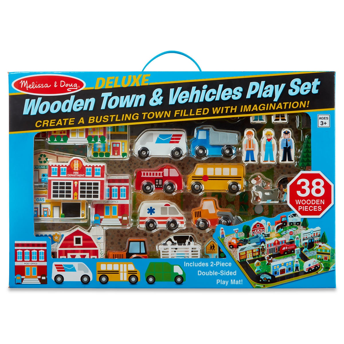 Wooden town and vehicles play set boxed image