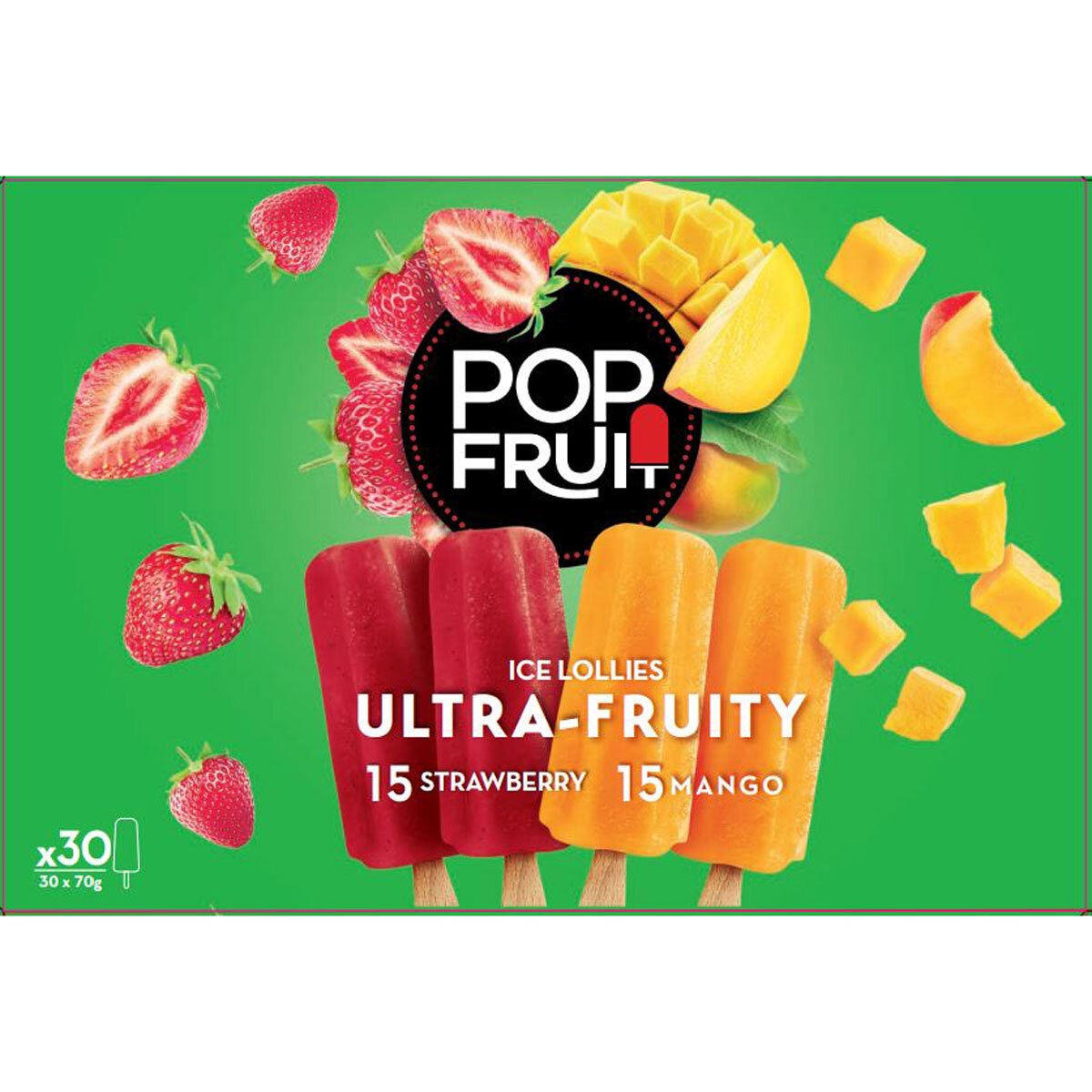 Pop Fruit Ice Lollies Strawberry & Mango, 30 x 70g