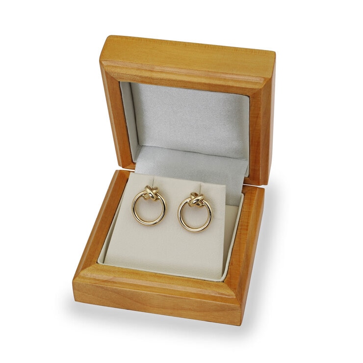 Circle Earrings with Cross Over Detail, 14ct Yellow Gold Circle Earrings with Cross Over Detail, 14ct Yellow Gold