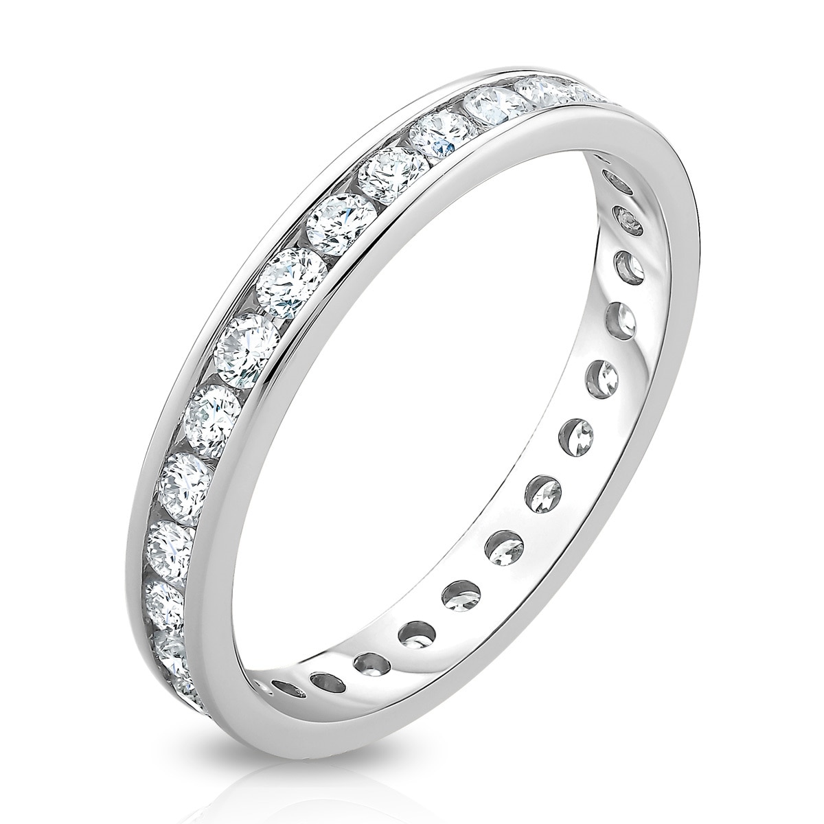 1.00ctw Round Brilliant Cut Channel Set Diamond Eternity Ring, 18ct White Gold, Size P