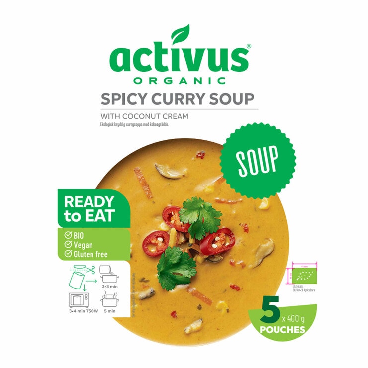 Activus Organic Spicy Curry Soup with Coconut Cream, 5 x 400g