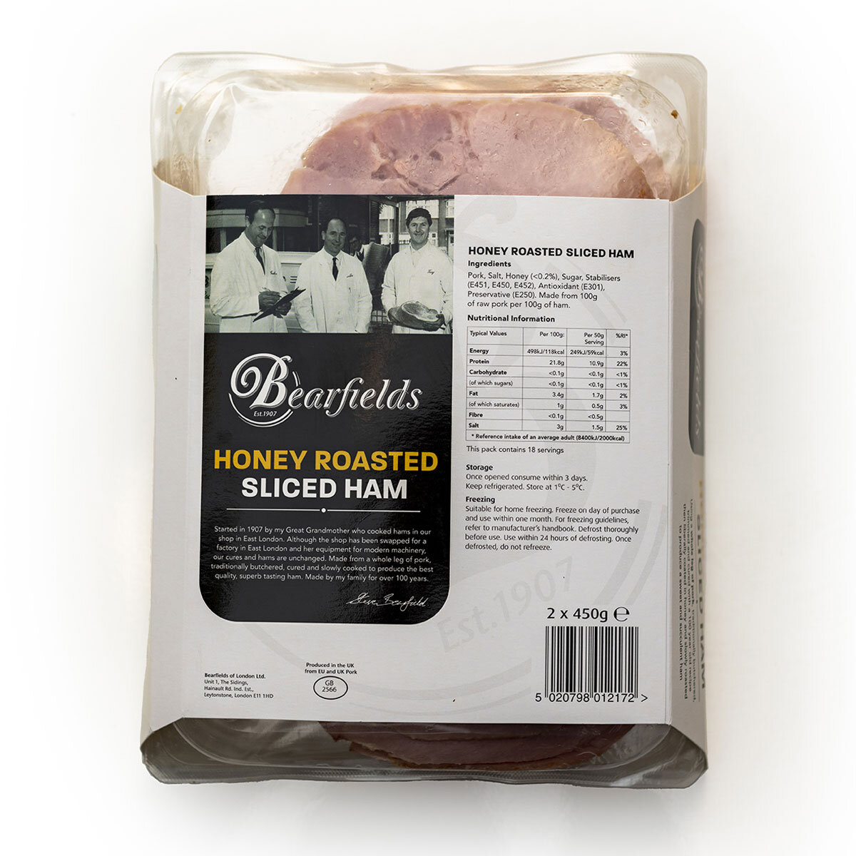 Bearfields Honey Roasted Sliced Ham, 2 x 450g