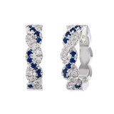 Round Cut Blue Sapphire & 0.18ctw Diamond Hoops, 14ct White Gold