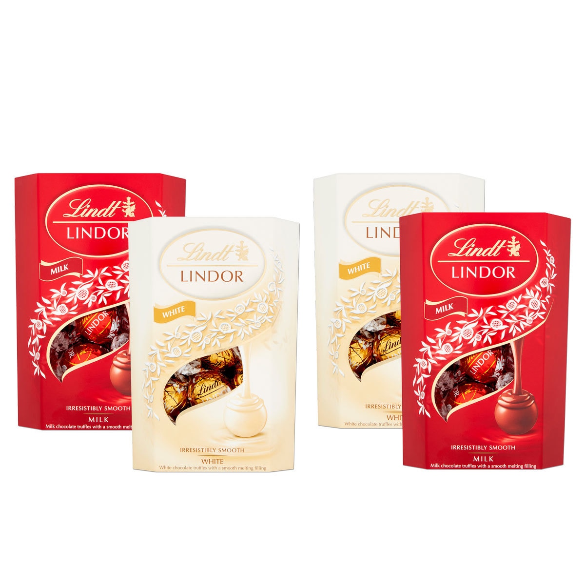 Lindt Lindor Assortment Milk & White, 4 x 200g