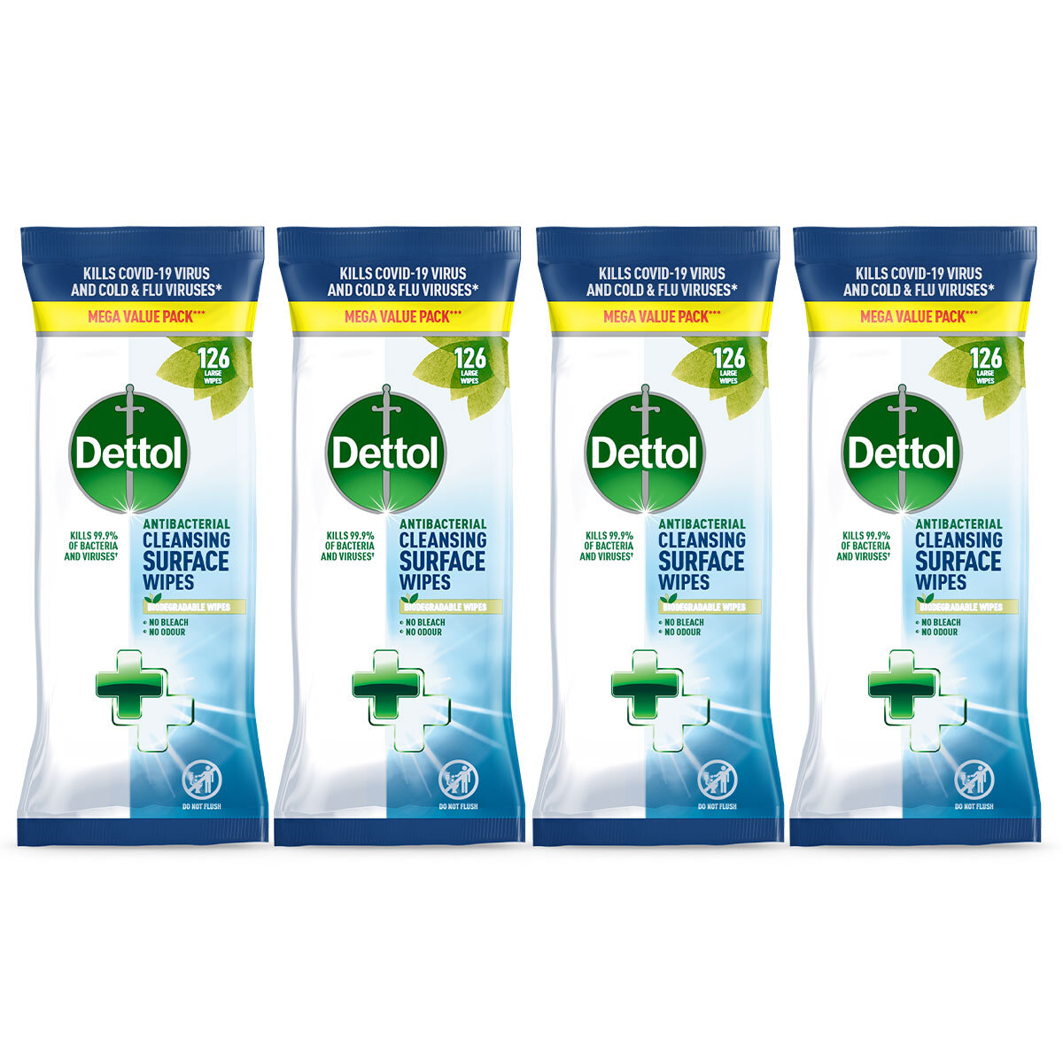 Cut out image of Dettol wipes on white background pack of 4