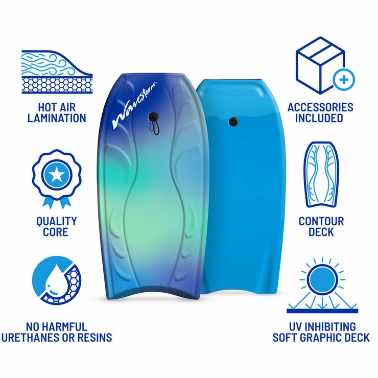Graphic showing the different features of the bodyboard
