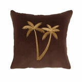 Malini Palms Embellished Brown Velvet Cushion, 45 x 45 cm