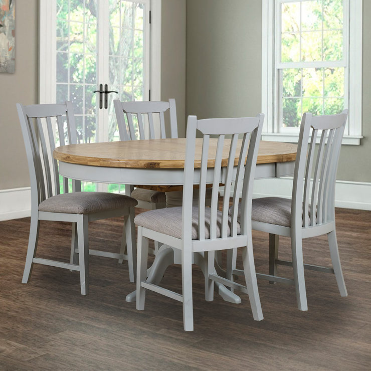 Toulouse Painted Light Grey Round Extending Dining Table 4 Chairs Toulouse Painted Light Grey Round Extending Dining Table 4 Chairs Seats 6