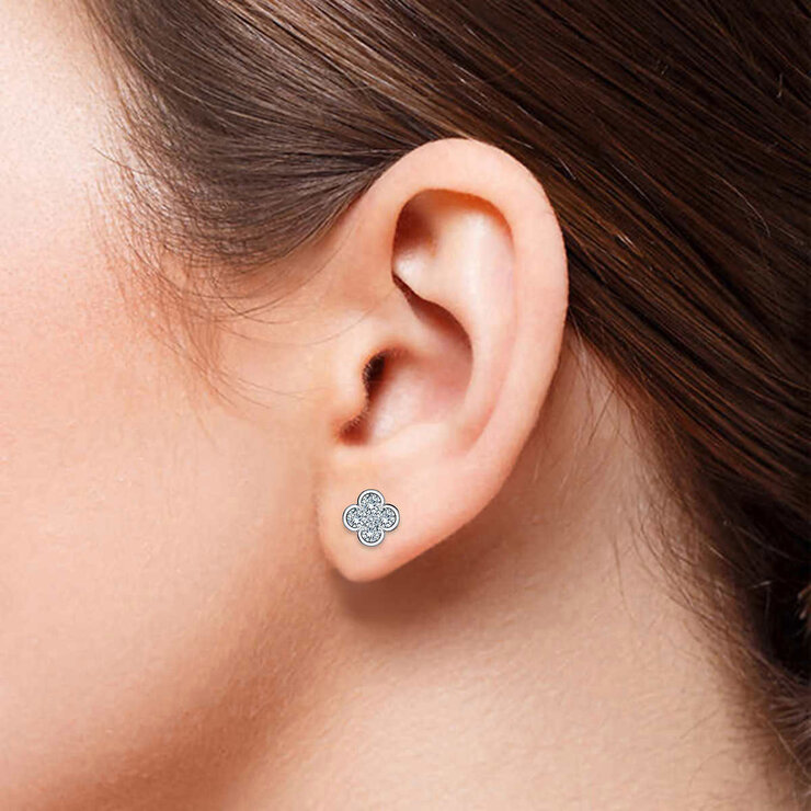 0.50ctw Round Brilliant Cut Diamond Clover Earrings, 14ct White Gold 0.50ctw Round Brilliant Cut Diamond Clover Earrings, 14ct White Gold