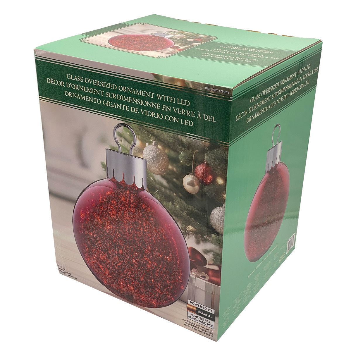 15.7 Inches (1.3ft) Glass Oversized Ornament with 60 LED Lights in Red