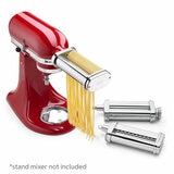 Lifestyle image of pasta roller and cutter set attached to the stand mixer Lifestyle image of pasta roller and cutter set attached to the stand mixer