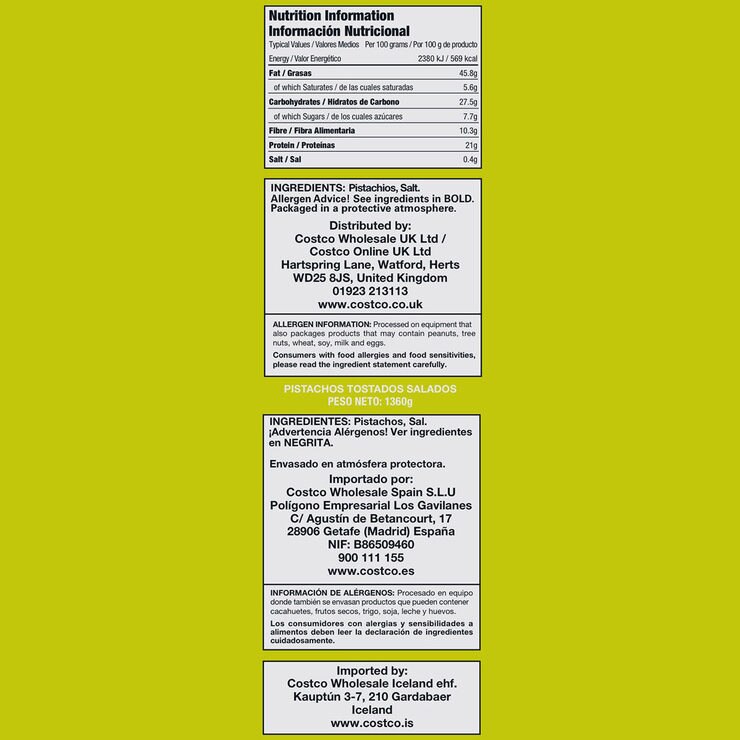Kirkland Signature California Pistachios Roasted & Salted, 1.36kg
