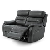 Fletcher Dark Grey Leather Power Reclining 2 Seater Sofa with Power Headrest