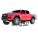 Image of QuickJack with red pick up lifted on white background