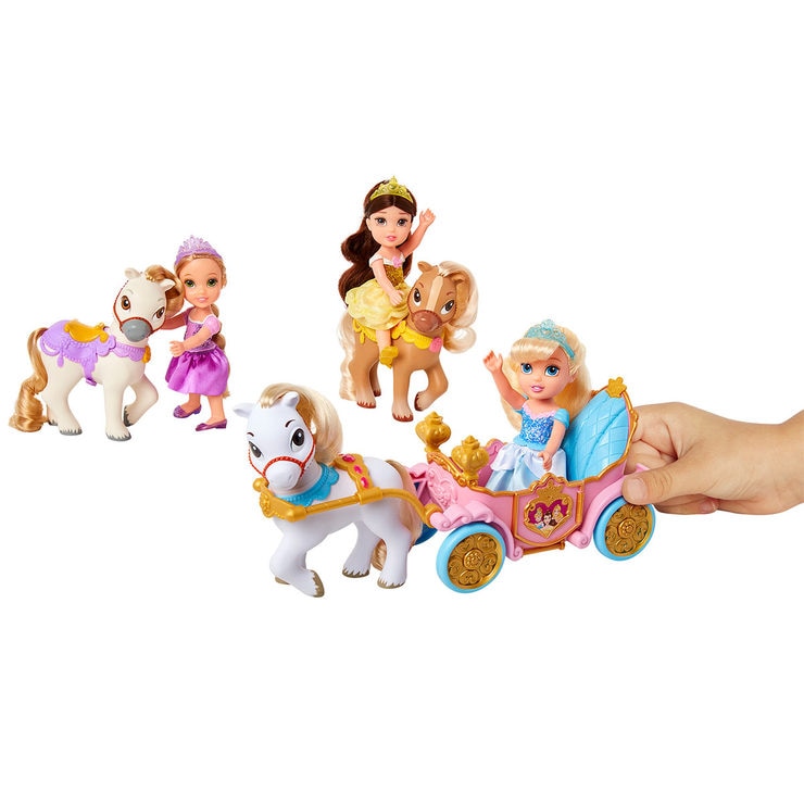 6 Inch (15cm) Disney Petite Princess Dolls And Carriage Gift Set (3