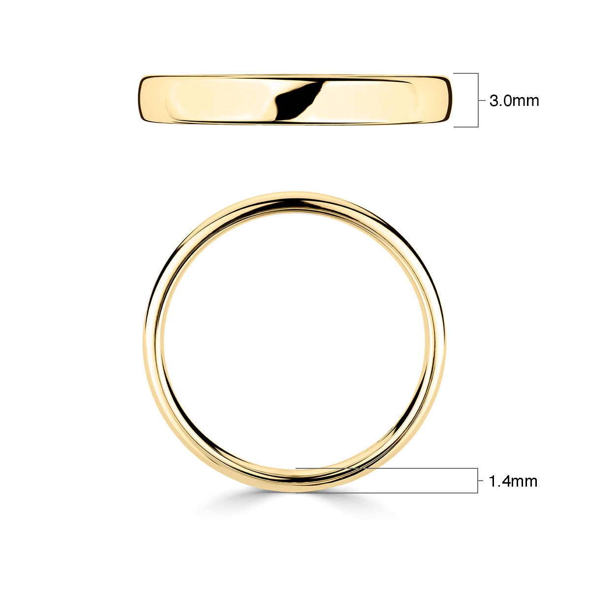 3.0mm Basic Light Court Wedding band. 18ct Yellow Gold