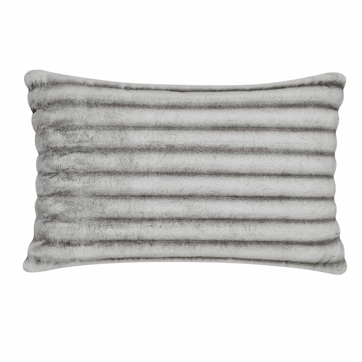 XL ribbed pillow in grey with a plush, velvety texture and horizontal ridges.