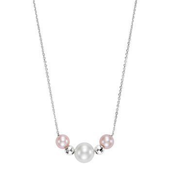 8-8.5mm White & 5.5-6mm Pink Cultured Freshwater Pearl Necklace, 14ct White Gold
