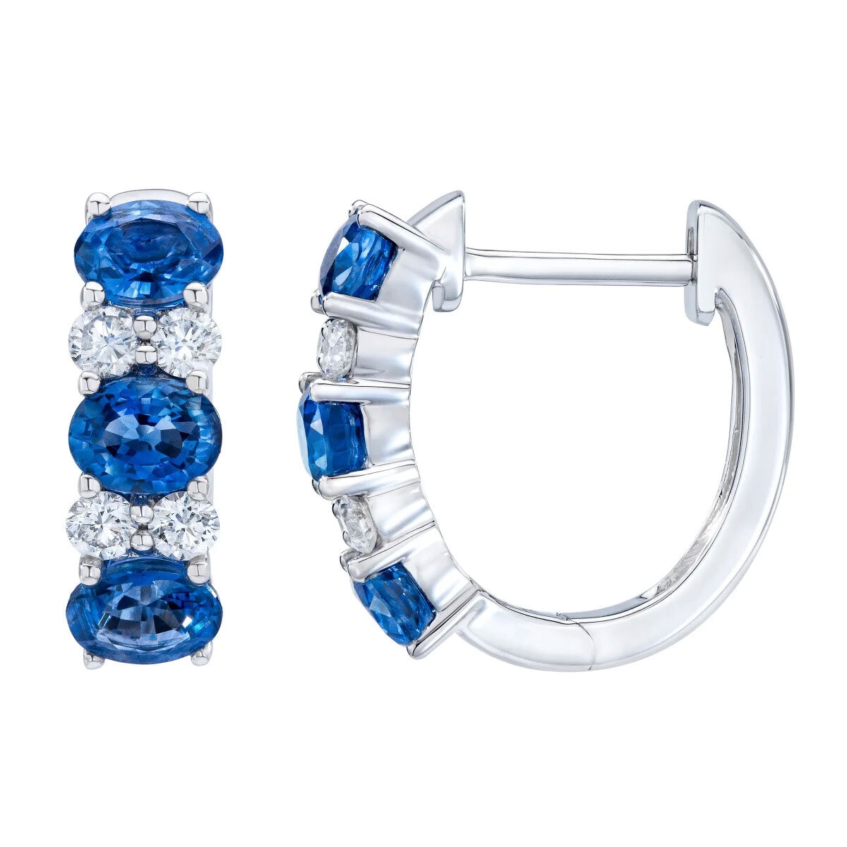 Oval Sapphire & 0.23ctw Diamond Hoop Earrings, 14ct White Gold Oval Sapphire & 0.23ctw Diamond Hoop Earrings, 14ct White Gold