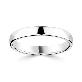3.0mm Classic Court Wedding Ring, 18ct White Gold